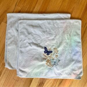 pair of vintage blue butterfly bath towels